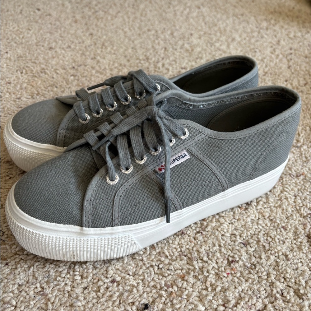 Superga Gray Teal Canvas Sneakers - Good as new!